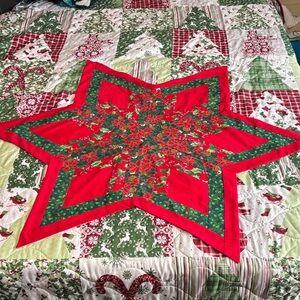 Festive Red and Green Holiday Table Topper